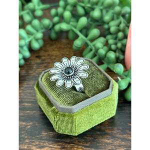 Southwest Handmade Onyx Sterling <b>Silver</b> Flower <b>Adjustable</b> Boho <b>Ring</b> - Product Image 3