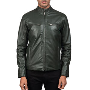 Veste en cuir véritable verte Design personnalisé pure cuir véritable hiver mode grande taille veste à glissière pour hommes - Product Image 3