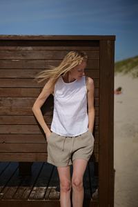 Pantalon court à taille haute et à cordon de serrage pour femmes Short décontracté à jambes larges pour femmes Short en coton et lin Couleur unie 2025 Été - Product Image 2