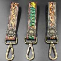 Porte-clés artisanal en cuir véritable de style western vintage, durable, avec logo personnalisé, forme ovale, impression typographique, promotionnel