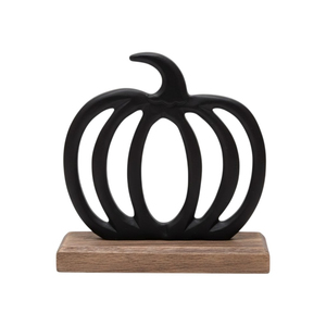 Decoración de Calabaza de Metal Negro de Gran Calidad con Base de Madera, Escultura Decorativa para Mesa de Halloween a un Precio Razonable - Product Image 1