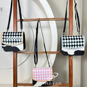 Luxury Wholesale Trending Women's <b>Handbags</b> Custom Fashion Hand Tooled Cow Crossbody Bag with Checkered Flap Western Style Purse - Product Image 1