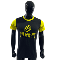 T-shirt de sport pour homme de qualité supérieure, noir et jaune, manches courtes, coupe classique, respirant, col rond, design sportif, séchage rapide, OEM