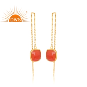 Pendiente colgante de piedras preciosas de ónix rojo Natural chapado en oro de 18 quilates, fabricante de joyería fina Demi - Product Image 2