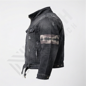 Chaqueta de Mezclilla de Algodón de Alta Calidad para Hombre, Cuello Alto, Botones con Logotipo Frontal, Lavado, Bordado Personalizado, Reversible, Ropa de Invierno - Product Image 3