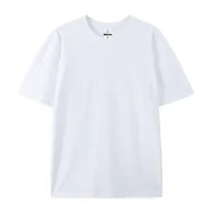 Alta calidad 145g algodón peinado cómodo transpirable cuello redondo manga corta suelta casual en blanco Unisex camiseta para hombres - Product Image 5