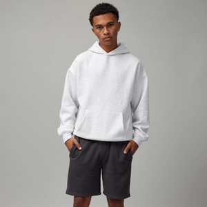 เสื้อสเวตเตอร์มีฮู้ดสีเทาอ่อนของผู้ชายผ้าฝ้ายโพลีเอสเตอร์พิมพ์ลายขนแกะโอเวอร์ไซส์ปักแบบคลาสสิก2025 - Product Image 1