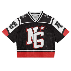 Jersey de fútbol retro personalizado de fábrica, ropa de fútbol americano de gran tamaño, ropa de calle de malla de poliéster, Jersey recortado para hombres - Product Image 1