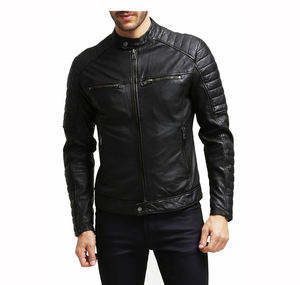Veste en cuir véritable pour homme, style motard, coupe slim, en cuir d'agneau véritable, veste de motard tendance, veste de course, veste décontractée, streetwear - Product Image 5