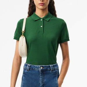 Custom Design <b>Women's</b> Casual for <b>Shirts</b> with Collar Button Solid Color Short Sleeve Custom Logo Slim Fit Green 100% Cotton - Product Image 6