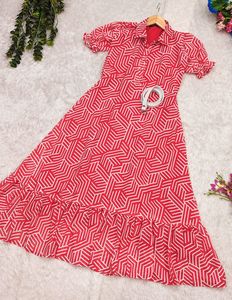 Bollywood Luxe A-Line Diseñador Estampado floral geométrico Maxi Vestido Elegante y fluido Ropa formal de verano - Product Image 4