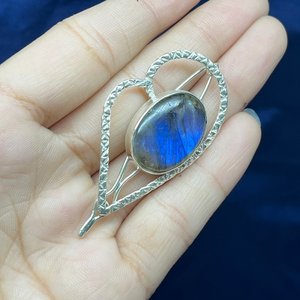 Labradorite Sterling <b>Silver</b> Hair Stick Pin <b>Brooch</b> with Rhodium/Gold Plating and Bezel Setting-Perfect Boho Gift - Product Image 3