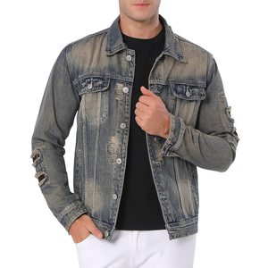 Personalizada Y2K Vintage desgastado ácido chaqueta de mezclilla destruido rasgado deshilachado chaqueta para los hombres - Product Image 2