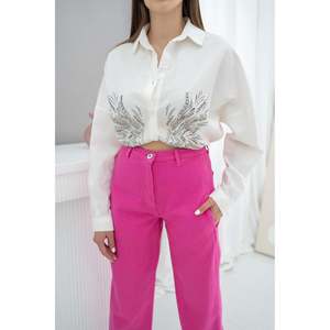Pantalones Casuales de Cintura Alta Color Fucsia al por Mayor - Product Image 1