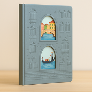 LABON estilo <span class=keywords><strong>Venecia</strong></span> ventana grabada con láser diario PU Tapa dura diseño OEM cuaderno personalizado Tema de viaje - Product Image 6