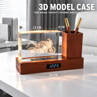 Support de crayons avec cadran de montre en verre cristallin, base en bois, gravure personnalisée, cadeau d'entreprise commémoratif, ornement de bureau, veilleuse