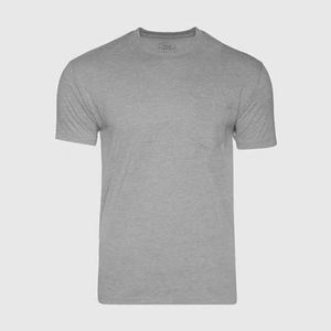T-shirt à manches courtes et bord festonné allongé pour homme et homme T-shirt à poche en coton épais pour adulte Gris chiné - Product Image 3