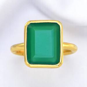 Pierre précieuse Onyx vert naturel 10x14MM Rectangle lunette Boho bague en argent 925 Fine bague faite à la main en gros - Product Image 2