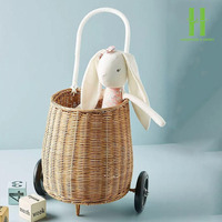 BEST-SELLER! Chariot pour enfants en rotin tressé à la main, écologique et sûr, pour poupées et école