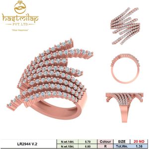 Bague de déclaration enveloppante à plusieurs rangées de diamants CVD cultivés en laboratoire en or jaune massif 14K avec pierres rondes brillantes - Product Image 5