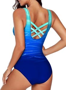 Maillots de bain une pièce à imprimé de blocs de couleurs pour femmes - Product Image 3