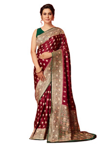 Bán Buôn Cô Dâu Sarees Ladies Đảng Wedding Màu Đỏ Lụa Saree Với Áo Đỏ Ấn Độ Phong Cách Của Phụ Nữ Saree - Product Image 4