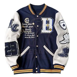 เสื้อแจ็คเก็ตเบสบอลวาร์ซิตี้แขนยาวสำหรับผู้ชาย ดีไซน์ใหม่ล่าสุด ปักลายปะติด ปิดด้านหน้า สีตัดกัน ราคาขายส่ง - Product Image 1