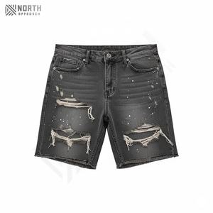 Shorts en jean délavé pour shorts en jean OEM, shorts en jean délavé décontractés pour hommes, style streetwear, taille à cordon de serrage, pour personnalisation - Product Image 1