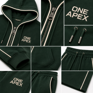 ชุดเซ็ตเสื้อฮู้ดครอปซิปสีเขียวป่า ONE APEX และกางเกงวอร์มขายาวทรงกว้าง ผ้าฝ้ายเฟรนช์เทอร์รี่ แห้งเร็ว สไตล์สตรีทแวร์สำหรับผู้หญิง - Product Image 4
