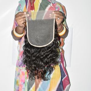 Extensiones de Cabello Humano Natural Indio Virgen al por Mayor, 100% Cutícula Completa Alineada, Cierre 7x7, Color Negro Natural para Mujeres, Ondulado Profundo - Product Image 2