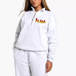 Sudadera transpirable de gran tamaño Anti-Pilling para mujer, personalizada, más vendida, media cremallera, Color gris con logotipo frontal para invierno - Product Image 1