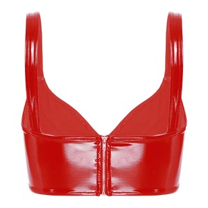 Crop top pour femme à bretelles larges, design personnalisé, en cuir verni et toile, effet mouillé, pour pole dance, clubwear et soirées - Product Image 2