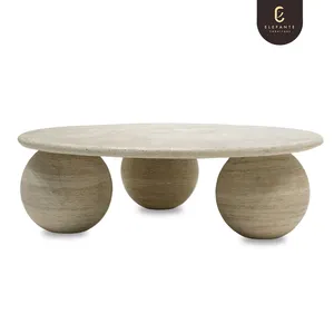 Elefante 럭셔리 홈 거실 3 볼베이스 라운드 커피 테이블 돌 석회화 커피 테이블