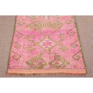 3.2x10.2 ft Vintage Turkish <b>Rug</b>, <b>Runner</b> <b>Rug</b>, Pink Herki Striped <b>Rug</b> - Product Image 5