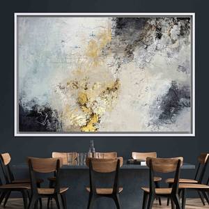 Arte Abstracto en Yeso Gris y Dorado: Impresión Moderna en Lienzo para Colgar en la Pared, Lienzo con Marco Blanco - Product Image 1