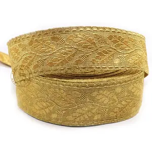 编织金色聚酯薄膜橡叶50毫米蕾丝装饰金条蕾丝编织海事制服高品质橡叶蕾丝待售