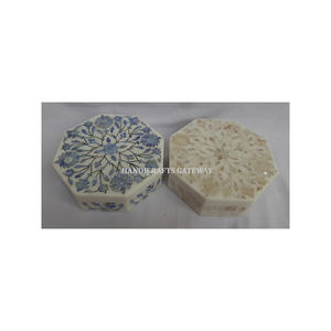 New Arrival 2023 And Top Quality Of Natural White Marble Mother Of Pearl Inlay Octagonal Shape <b>Blue</b> And White Color Gifting <b>Box</b> - Product Image 1