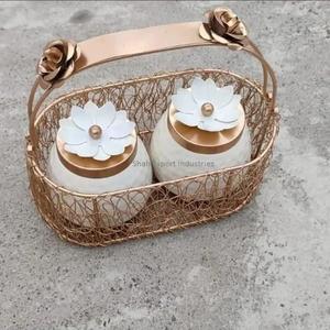 Fancy Design Metal Hammered Copper Dry Fruit Jars Set Gift <b>Hamper</b> <b>Box</b> Round Dry Fruit Jar <b>for</b> Wedding Party Gifting - Product Image 2