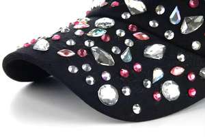 Gorra de camionero de gamuza con diamantes de imitación brillantes logotipos bordados completos personalizados de alta calidad en la malla - Product Image 3