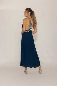 Robe Maxi pour femmes arty à col en V et manches longues personnalisée Robe ethnique de luxe à imprimé floral pour femmes en coton indien - Product Image 5