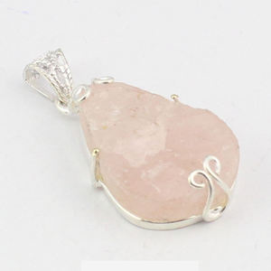 Pendentif en argent sterling 925 avec pierre précieuse en quartz rose naturel taillée, pendentif en quartz rose naturel, pierre principale - Product Image 1