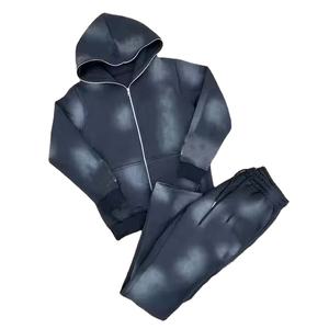 2025 alta calidad hombres Vintage algodón parche sol desteñido desgastado ácido lavado chándal conjunto personalizable al por mayor chándal para hombres - Product Image 4