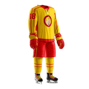 Vente en gros d'uniformes de hockey sur glace Cool Hockey rouge noir comprenant des chaussettes en jersey et une coquille de pantalon/uniforme de hockey sur glace à sublimation personnalisée - Product Image 2