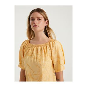 Very Colorful Women's Patterned Cotton Blend <b>Balloon</b> Sleeve Casual Dress With Rubber Details - Product Image 4