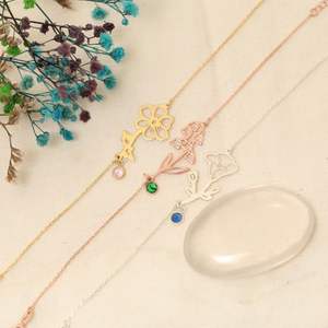 Bracelet en argent sterling 925 plaqué or 18 carats avec breloque personnalisée en pierre de naissance, bijou en pierre de naissance, cadeau de Noël pour elle - Product Image 3