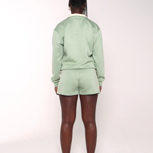 Femmes deux pièces haut court survêtement pantalons de survêtement avec sweat à capuche solide motif Patch décoration tricot Polyester sweats à capuche ensemble short - Product Image 6