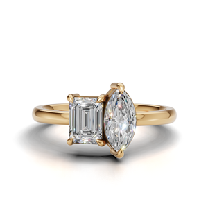 IGI Certified Lab Grown Diamond Toi Et Moi <b>Ring</b> 18K Yellow / White & Rose Gold Marquise & Emerald Shape Engagement <b>Ring</b> - Product Image 1