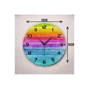 Reloj de pared de mesa silencioso de madera de 50cm con estampado colorido Idea de regalo perfecta - Product Image 1