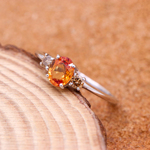 Anillo hecho a mano de Plata de Ley 925 de alta calidad, zafiro naranja y piedra preciosa de diamante, corte ovalado, certificado IGI para boda - Product Image 5