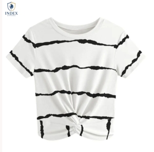 INDEX APPAREL Women's White Striped Crop <b>Top</b> Crew Neck Short Sleeve Knitted Casual T-Shirt Spring Summer Wear - Product Image 1